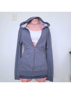 George Vintage Grey Brushed Fleece Altered Handmade Zip Up Hoodie (L)